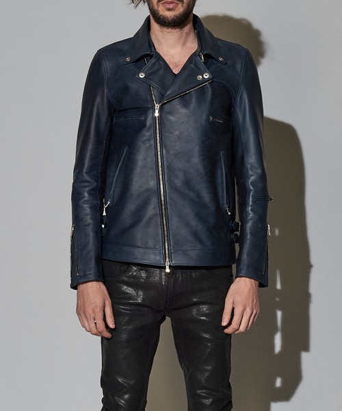 NO ID.（ノーアイディ）の「オイルドホースレザーWライダースJKT（ライダースジャケット・メンズ・ブラック/ダークネイビー・1/3/2）」の3枚目の写真