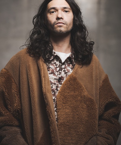 GLIMCLAP（グリムクラップ）の「mj8035-Shaggy material patchwork design coat コート（ノーカラーコート・メンズ・チャコール/ブラック/キャメル・M/S/L）」の6枚目の写真
