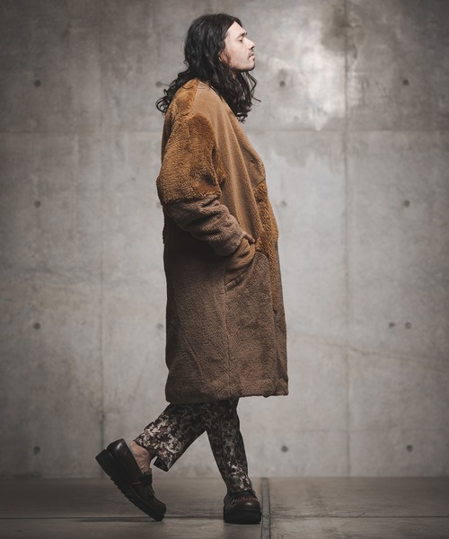 GLIMCLAP（グリムクラップ）の「mj8035-Shaggy material patchwork design coat コート（ノーカラーコート・メンズ・チャコール/ブラック/キャメル・M/S/L）」の9枚目の写真