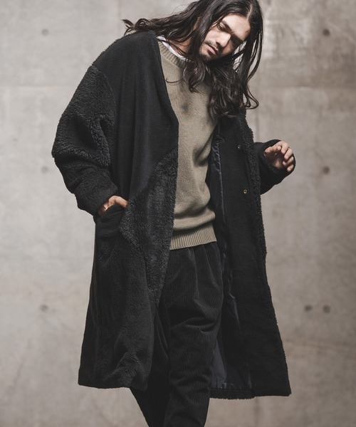 GLIMCLAP（グリムクラップ）の「mj8035-Shaggy material patchwork design coat コート（ノーカラーコート・メンズ・チャコール/ブラック/キャメル・M/S/L）」の10枚目の写真