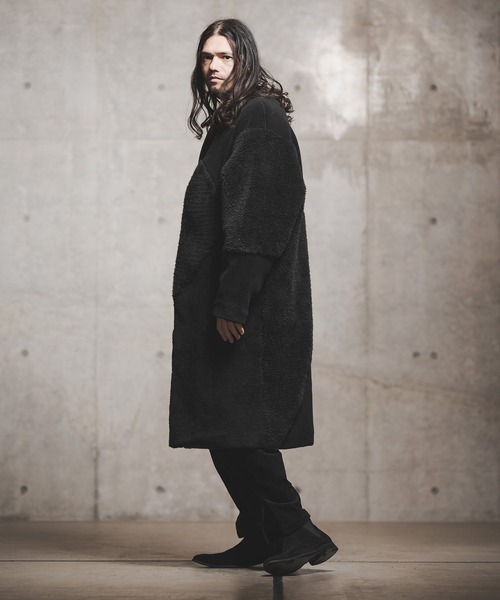 GLIMCLAP（グリムクラップ）の「mj8035-Shaggy material patchwork design coat コート（ノーカラーコート・メンズ・チャコール/ブラック/キャメル・M/S/L）」の14枚目の写真