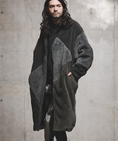 GLIMCLAP（グリムクラップ）の「mj8035-Shaggy material patchwork design coat コート（ノーカラーコート・メンズ・チャコール/ブラック/キャメル・M/S/L）」の15枚目の写真