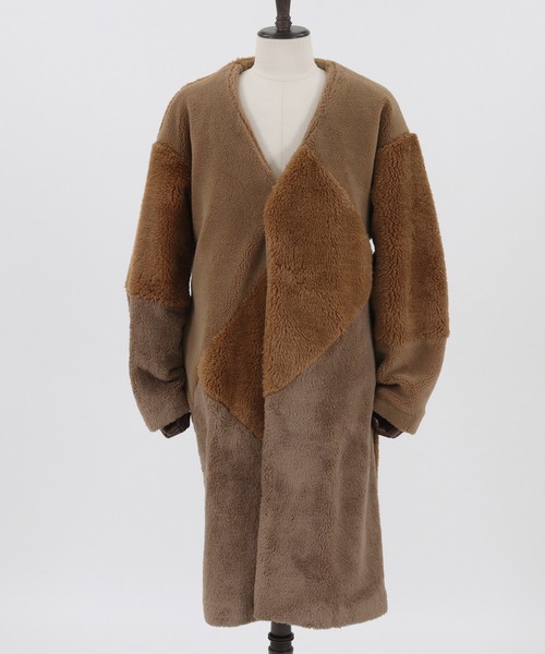 GLIMCLAP（グリムクラップ）の「mj8035-Shaggy material patchwork design coat コート（ノーカラーコート・メンズ・チャコール/ブラック/キャメル・M/S/L）」の18枚目の写真