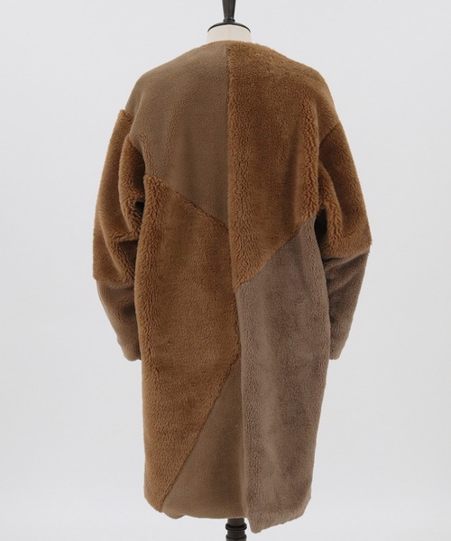 GLIMCLAP（グリムクラップ）の「mj8035-Shaggy material patchwork design coat コート（ノーカラーコート・メンズ・チャコール/ブラック/キャメル・M/S/L）」の19枚目の写真