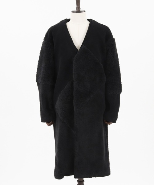 GLIMCLAP（グリムクラップ）の「mj8035-Shaggy material patchwork design coat コート（ノーカラーコート・メンズ・チャコール/ブラック/キャメル・M/S/L）」の22枚目の写真