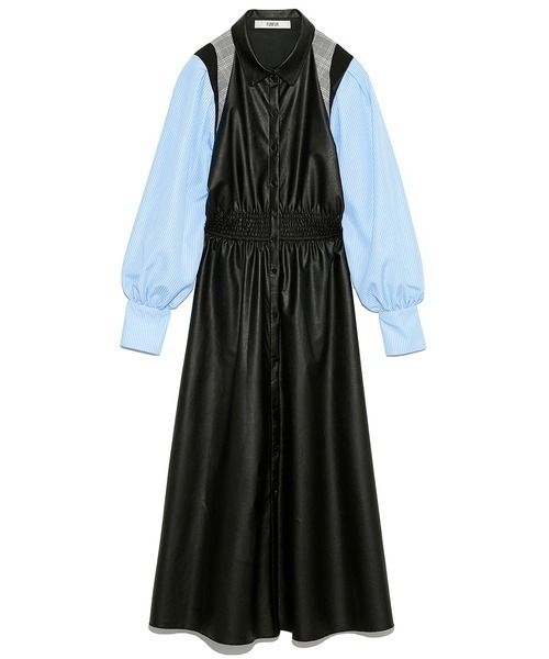 FURFUR（ファーファー）の「レザーライクミックスワンピース（シャツワンピース・レディース・ブラック/ミント/ベージュ/イエロー・FREE）」の22枚目の写真