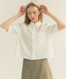 【FREIHEIT 】ストライプ リンクルポケットクロップシャツ / Stripe Wrinkle Pocket Crop Shirt