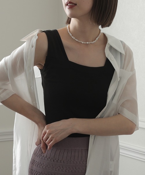 ElegChic(エレグシック)の「ブラ紐隠しインナータンクトップ(タンクトップ・レディース・チャコールグレー/オフホワイト/ブラック・L/4L/M/XL/XXL)」の4枚目の写真