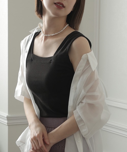 ElegChic(エレグシック)の「ブラ紐隠しインナータンクトップ(タンクトップ・レディース・チャコールグレー/オフホワイト/ブラック・L/4L/M/XL/XXL)」の5枚目の写真