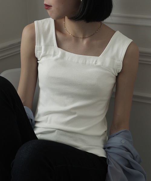 ElegChic(エレグシック)の「ブラ紐隠しインナータンクトップ(タンクトップ・レディース・チャコールグレー/オフホワイト/ブラック・L/4L/M/XL/XXL)」の8枚目の写真