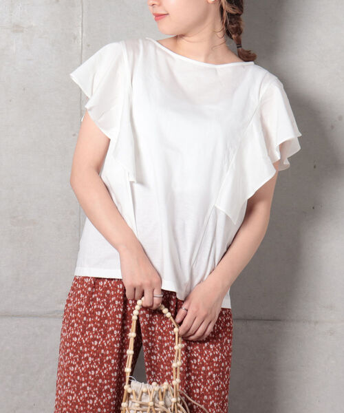 fredy repit（フレディレピ）の「【WEB限定】ラッフルフリル袖Tシャツ（Tシャツ/カットソー・レディース・ブラック/オフホワイト/マスタード・38）」の2枚目の写真