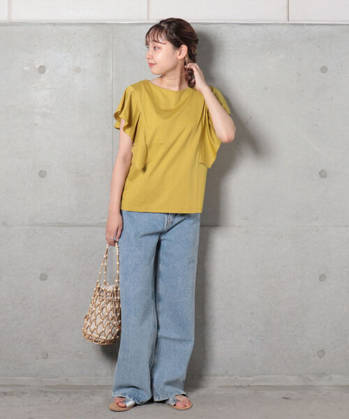 fredy repit（フレディレピ）の「【WEB限定】ラッフルフリル袖Tシャツ（Tシャツ/カットソー・レディース・ブラック/オフホワイト/マスタード・38）」の7枚目の写真