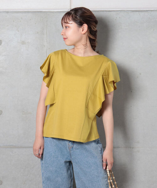 fredy repit（フレディレピ）の「【WEB限定】ラッフルフリル袖Tシャツ（Tシャツ/カットソー・レディース・ブラック/オフホワイト/マスタード・38）」の12枚目の写真