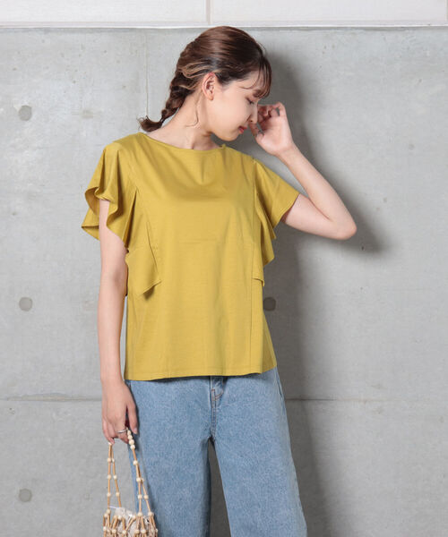 fredy repit（フレディレピ）の「【WEB限定】ラッフルフリル袖Tシャツ（Tシャツ/カットソー・レディース・ブラック/オフホワイト/マスタード・38）」の16枚目の写真