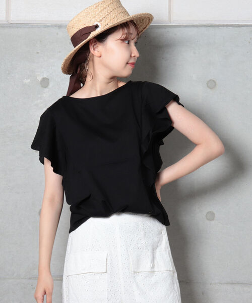 fredy repit（フレディレピ）の「【WEB限定】ラッフルフリル袖Tシャツ（Tシャツ/カットソー・レディース・ブラック/オフホワイト/マスタード・38）」の19枚目の写真
