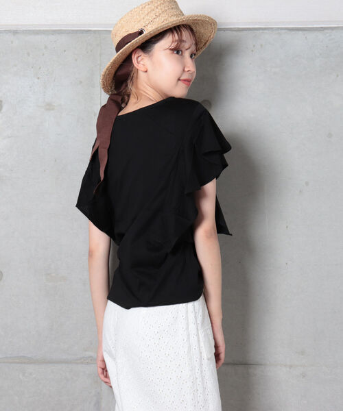 fredy repit（フレディレピ）の「【WEB限定】ラッフルフリル袖Tシャツ（Tシャツ/カットソー・レディース・ブラック/オフホワイト/マスタード・38）」の5枚目の写真