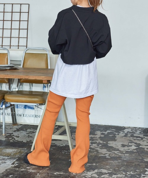 WEGO(ウィゴー)の「WEGO/カットオフリブフレアパンツ(スラックス・レディース・ブラック/オレンジ・SMALL/MEDIUM)」の5枚目の写真