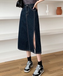 フロントスリットAラインデニムロングスカート【ZOZOTOWN限定】