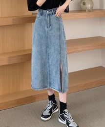 フロントスリットAラインデニムロングスカート【ZOZOTOWN限定】