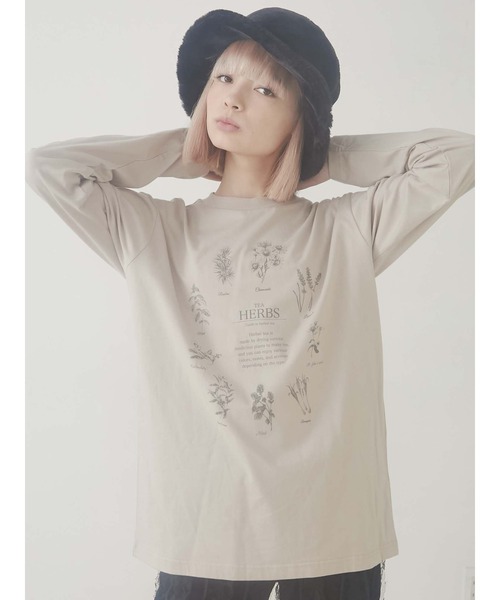 merry jenny（メリージェニー）の「HERB Tea long Tee（Tシャツ/カットソー・レディース・ブラック/ベージュ/オフホワイト・FREE）」の3枚目の写真
