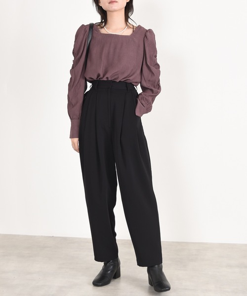 w closet（ダブルクローゼット）の「ダブルタックワイドスラックス（スラックス・レディース・ブラック/アイボリー/ブルー・マルチサイズ）」の16枚目の写真