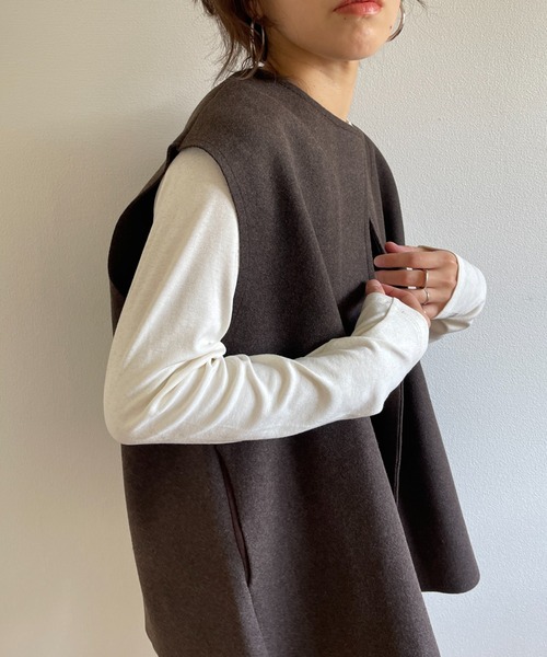 wee9s(ウィークス)の「wool blend box vest / ウールブレンドボックスシルエットポケット付きベスト(ベスト・レディース・ベージュ/ブラウン・FREE)」の9枚目の写真