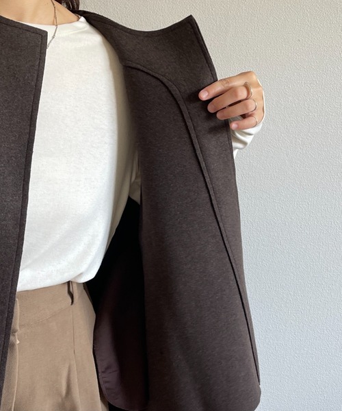 wee9s(ウィークス)の「wool blend box vest / ウールブレンドボックスシルエットポケット付きベスト(ベスト・レディース・ベージュ/ブラウン・FREE)」の12枚目の写真