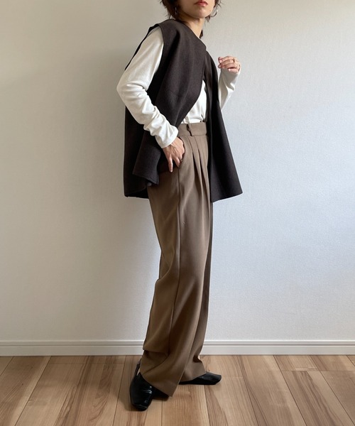 wee9s(ウィークス)の「wool blend box vest / ウールブレンドボックスシルエットポケット付きベスト(ベスト・レディース・ベージュ/ブラウン・FREE)」の14枚目の写真