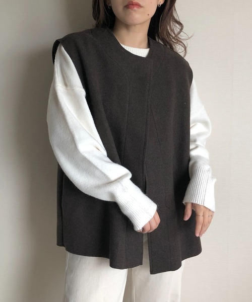 wee9s(ウィークス)の「wool blend box vest / ウールブレンドボックスシルエットポケット付きベスト(ベスト・レディース・ベージュ/ブラウン・FREE)」の6枚目の写真