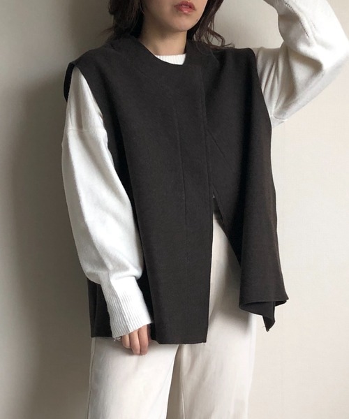 wee9s(ウィークス)の「wool blend box vest / ウールブレンドボックスシルエットポケット付きベスト(ベスト・レディース・ベージュ/ブラウン・FREE)」の15枚目の写真