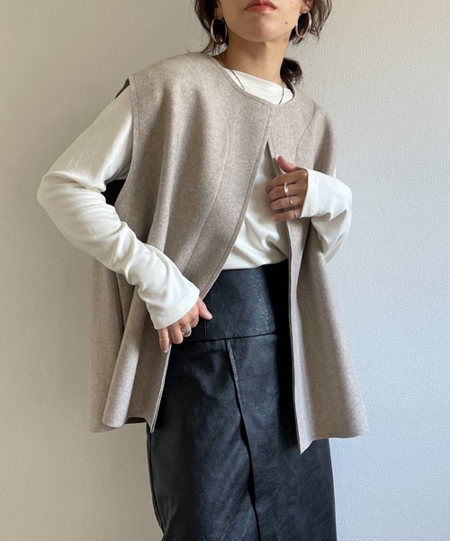 wee9s(ウィークス)の「wool blend box vest / ウールブレンドボックスシルエットポケット付きベスト(ベスト・レディース・ベージュ/ブラウン・FREE)」の5枚目の写真