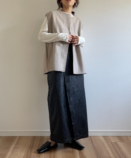 wee9s(ウィークス)の「wool blend box vest / ウールブレンドボックスシルエットポケット付きベスト(ベスト・レディース・ベージュ/ブラウン・FREE)」の21枚目の写真