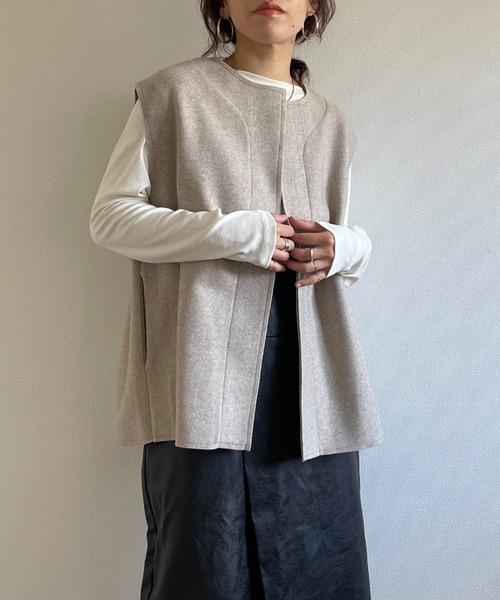 wee9s(ウィークス)の「wool blend box vest / ウールブレンドボックスシルエットポケット付きベスト(ベスト・レディース・ベージュ/ブラウン・FREE)」の22枚目の写真