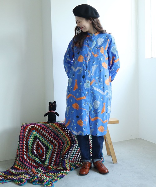 l'atelier du savon（アトリエドサボン）の「C/冬のみじたくｐｒ　シャツワンピース（シャツワンピース・レディース・ブラック/ブルー・FREE）」の20枚目の写真