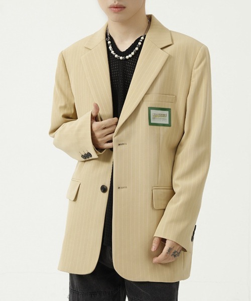 WESTBOY（ウエストボーイ）の「【WB ORIGINALS】2 Button Striped Single Tailored Jacket WO21W2OT12（テーラードジャケット・メンズ・グリーン/ブラック/ベージュ・M/L/XL）」の2枚目の写真