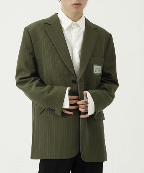 WESTBOY（ウエストボーイ）の「【WB ORIGINALS】2 Button Striped Single Tailored Jacket WO21W2OT12（テーラードジャケット・メンズ・グリーン/ブラック/ベージュ・M/L/XL）」の5枚目の写真