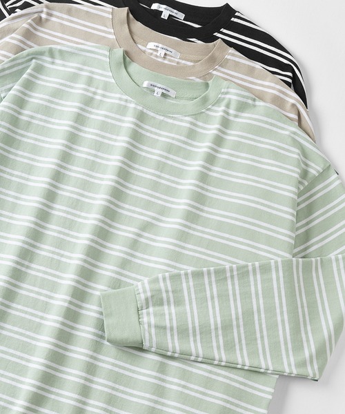 make a ray!(メイク ア レイ!)の「ビッグシルエット ヘビーウェイト ボーダー リブ長袖Tシャツ(Tシャツ/カットソー・メンズ・ホワイト/ブラック/ミント/グレイッシュベージュ・M/L)」の4枚目の写真