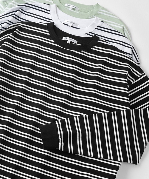 make a ray!(メイク ア レイ!)の「ビッグシルエット ヘビーウェイト ボーダー リブ長袖Tシャツ(Tシャツ/カットソー・メンズ・ホワイト/ブラック/ミント/グレイッシュベージュ・M/L)」の3枚目の写真