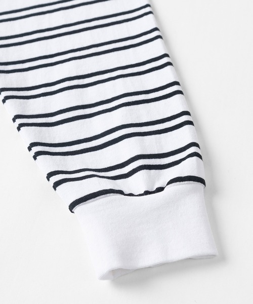 make a ray!(メイク ア レイ!)の「ビッグシルエット ヘビーウェイト ボーダー リブ長袖Tシャツ(Tシャツ/カットソー・メンズ・ホワイト/ブラック/ミント/グレイッシュベージュ・M/L)」の10枚目の写真