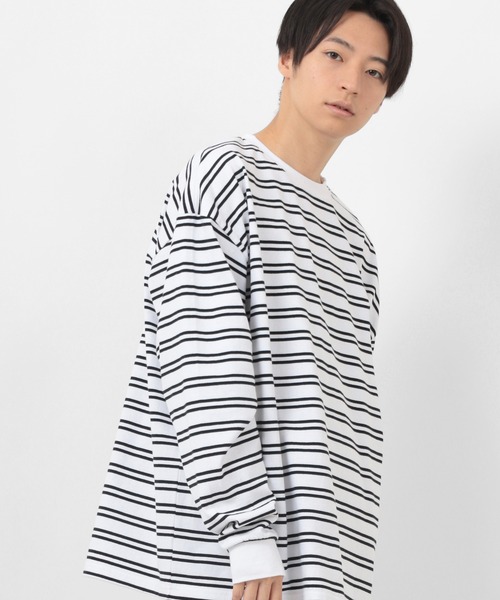 make a ray!(メイク ア レイ!)の「ビッグシルエット ヘビーウェイト ボーダー リブ長袖Tシャツ(Tシャツ/カットソー・メンズ・ホワイト/ブラック/ミント/グレイッシュベージュ・M/L)」の9枚目の写真
