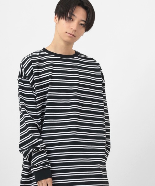 make a ray!(メイク ア レイ!)の「ビッグシルエット ヘビーウェイト ボーダー リブ長袖Tシャツ(Tシャツ/カットソー・メンズ・ホワイト/ブラック/ミント/グレイッシュベージュ・M/L)」の15枚目の写真