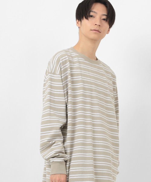 make a ray!(メイク ア レイ!)の「ビッグシルエット ヘビーウェイト ボーダー リブ長袖Tシャツ(Tシャツ/カットソー・メンズ・ホワイト/ブラック/ミント/グレイッシュベージュ・M/L)」の13枚目の写真