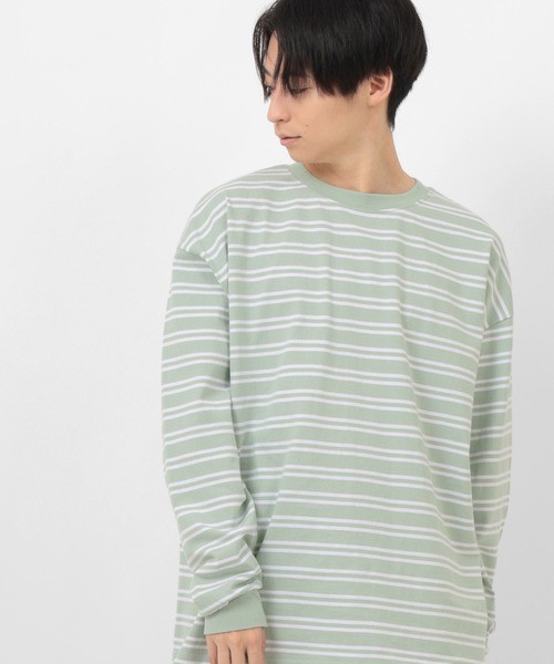 make a ray!(メイク ア レイ!)の「ビッグシルエット ヘビーウェイト ボーダー リブ長袖Tシャツ(Tシャツ/カットソー・メンズ・ホワイト/ブラック/ミント/グレイッシュベージュ・M/L)」の5枚目の写真
