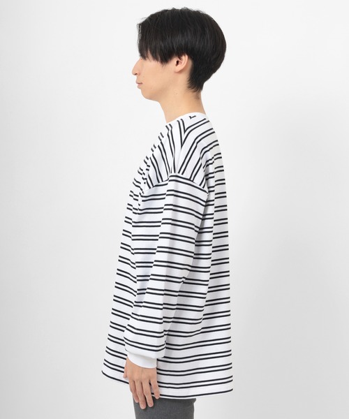 make a ray!(メイク ア レイ!)の「ビッグシルエット ヘビーウェイト ボーダー リブ長袖Tシャツ(Tシャツ/カットソー・メンズ・ホワイト/ブラック/ミント/グレイッシュベージュ・M/L)」の7枚目の写真
