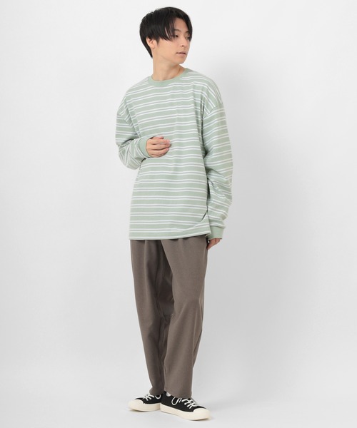 make a ray!(メイク ア レイ!)の「ビッグシルエット ヘビーウェイト ボーダー リブ長袖Tシャツ(Tシャツ/カットソー・メンズ・ホワイト/ブラック/ミント/グレイッシュベージュ・M/L)」の16枚目の写真