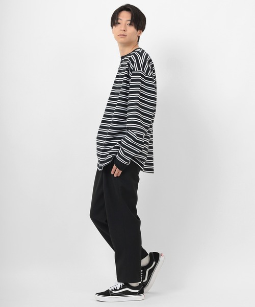 make a ray!(メイク ア レイ!)の「ビッグシルエット ヘビーウェイト ボーダー リブ長袖Tシャツ(Tシャツ/カットソー・メンズ・ホワイト/ブラック/ミント/グレイッシュベージュ・M/L)」の6枚目の写真