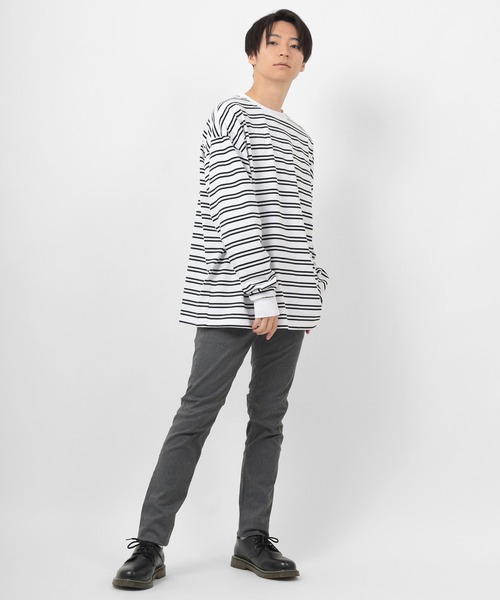 make a ray!(メイク ア レイ!)の「ビッグシルエット ヘビーウェイト ボーダー リブ長袖Tシャツ(Tシャツ/カットソー・メンズ・ホワイト/ブラック/ミント/グレイッシュベージュ・M/L)」の8枚目の写真