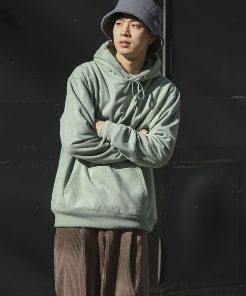 SENSE OF PLACE by URBAN RESEARCH（センスオブプレイスバイアーバンリサーチ）の「エコスエードカラースウェットパーカ（パーカー・メンズ・ベージュ/ライトカーキ/チャコールグレー/ブルー/ライトベージュ/ブラウン/イエロー/ミント・LARGE/MEDIUM/X-LARGE）」の5枚目の写真