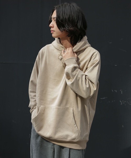 SENSE OF PLACE by URBAN RESEARCH（センスオブプレイスバイアーバンリサーチ）の「エコスエードカラースウェットパーカ（パーカー・メンズ・ベージュ/ライトカーキ/チャコールグレー/ブルー/ライトベージュ/ブラウン/イエロー/ミント・LARGE/MEDIUM/X-LARGE）」の12枚目の写真