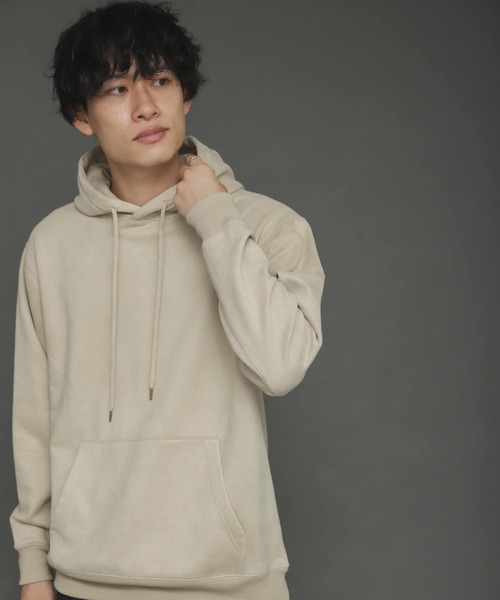 SENSE OF PLACE by URBAN RESEARCH（センスオブプレイスバイアーバンリサーチ）の「エコスエードカラースウェットパーカ（パーカー・メンズ・ベージュ/ライトカーキ/チャコールグレー/ブルー/ライトベージュ/ブラウン/イエロー/ミント・LARGE/MEDIUM/X-LARGE）」の13枚目の写真